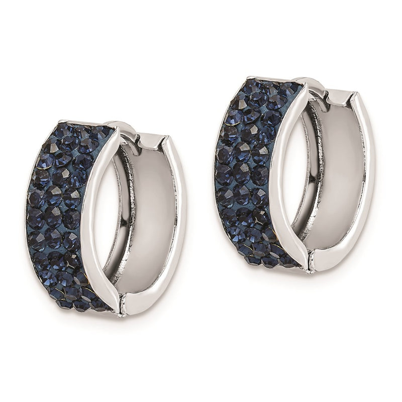 Sterling Silver Rh-Plated Navy Preciosa Crystal Hinged Hoop Earrings
