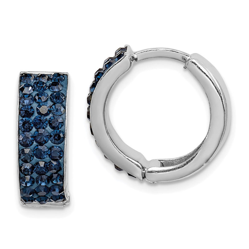 Sterling Silver Rh-Plated Navy Preciosa Crystal Hinged Hoop Earrings