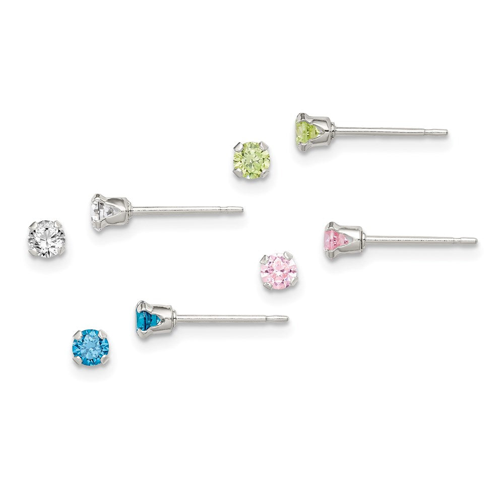 Sterling Silver 4Pc Post Stellux Crystal Earring Set