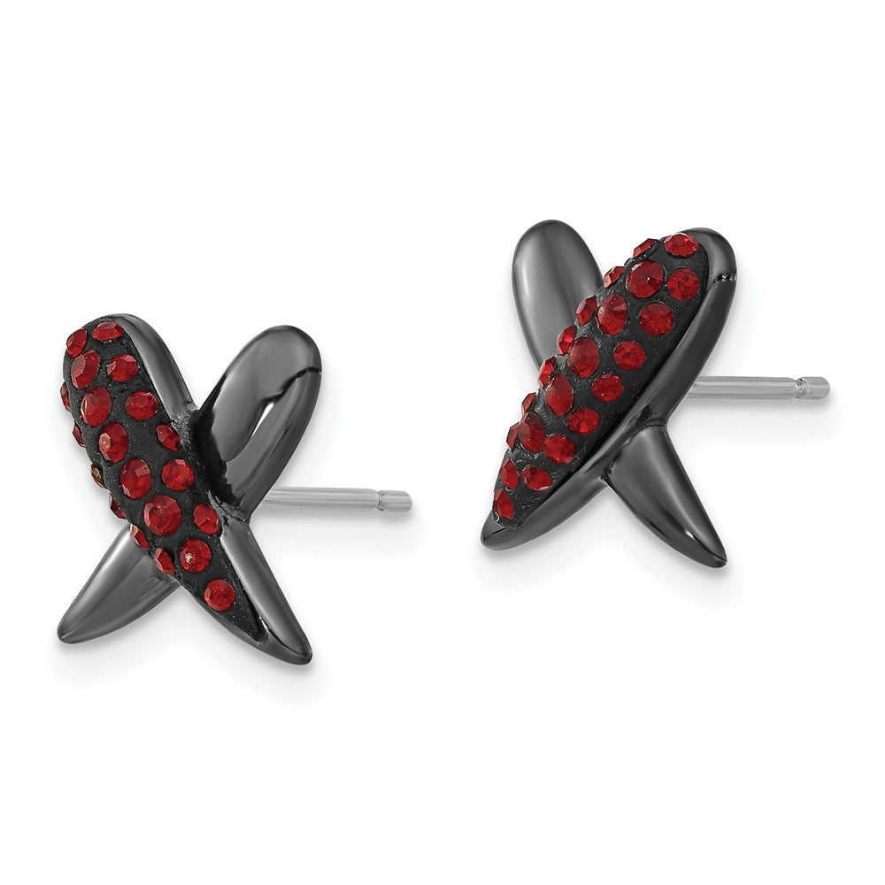 Sterling Silver Black Ceramic Red Swarovski Crystal X Post Earrings