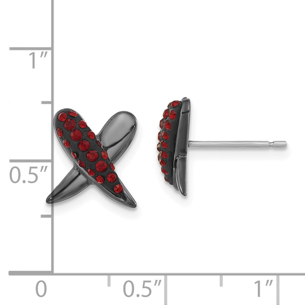 Sterling Silver Black Ceramic Red Swarovski Crystal X Post Earrings
