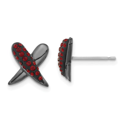 Sterling Silver Black Ceramic Red Swarovski Crystal X Post Earrings