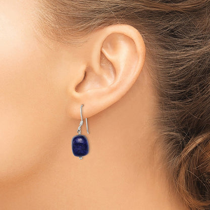 Sterling Silver Polished Blue Sodalite Cube Dangle Earrings