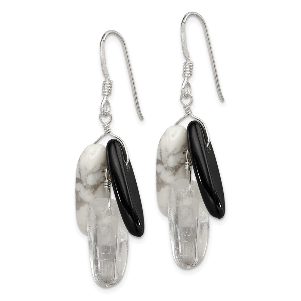 Sterling Silver Polished Black Agate/Howlite/Rock Quartz Dangle Earrings
