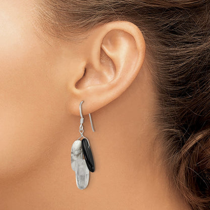 Sterling Silver Polished Black Agate/Howlite/Rock Quartz Dangle Earrings