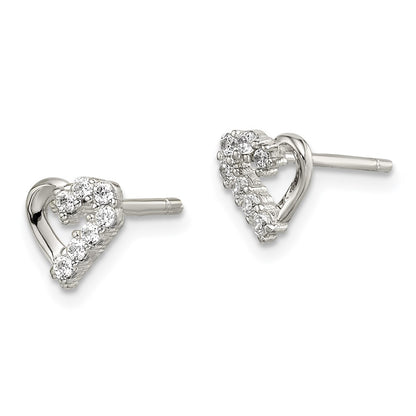 Sterling Silver Rhodium-Plated Cz Heart Post Earrings