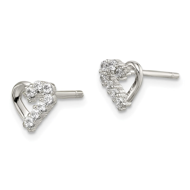 Sterling Silver Rhodium-Plated Cz Heart Post Earrings