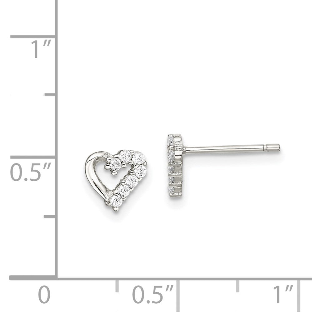 Sterling Silver Rhodium-Plated Cz Heart Post Earrings