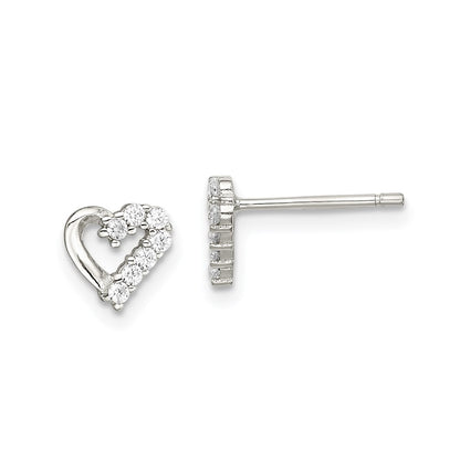 Sterling Silver Rhodium-Plated Cz Heart Post Earrings