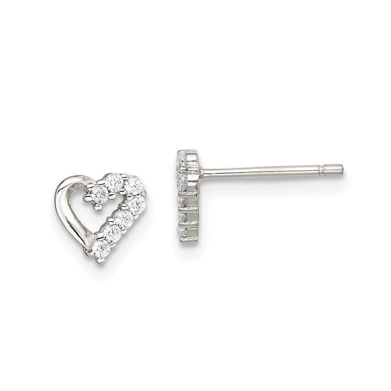 Sterling Silver Rhodium-Plated Cz Heart Post Earrings