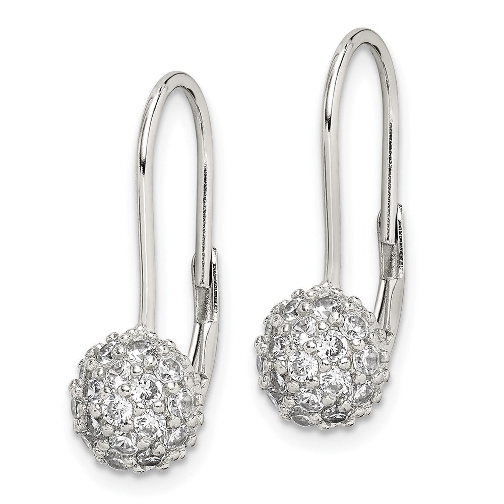 Sterling Silver Rhodium-Plated Cz Leverback Earrings