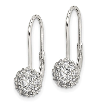 Sterling Silver Rhodium-Plated Cz Leverback Earrings