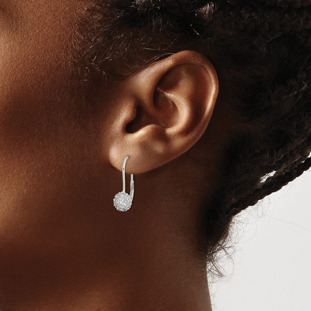 Sterling Silver Rhodium-Plated Cz Leverback Earrings