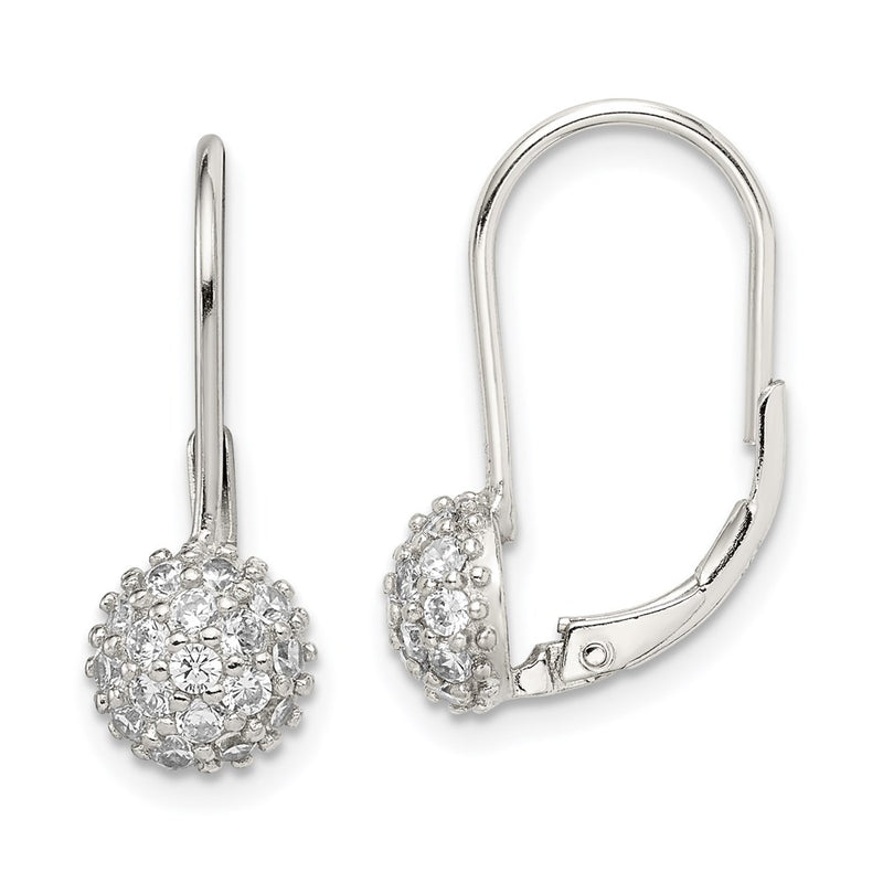 Sterling Silver Rhodium-Plated Cz Leverback Earrings