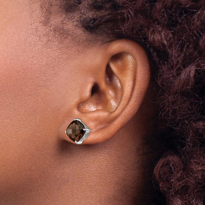 Sterling Silver Rhodium-Plated Smoky Quartz Earrings