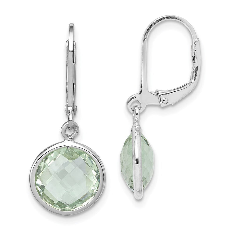 Sterling Silver Rhodium-Plated Green Quartz Earrings