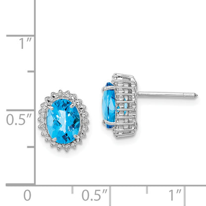 Sterling Silver Rhodium-Plated Blue Topaz And Diamond Earrings
