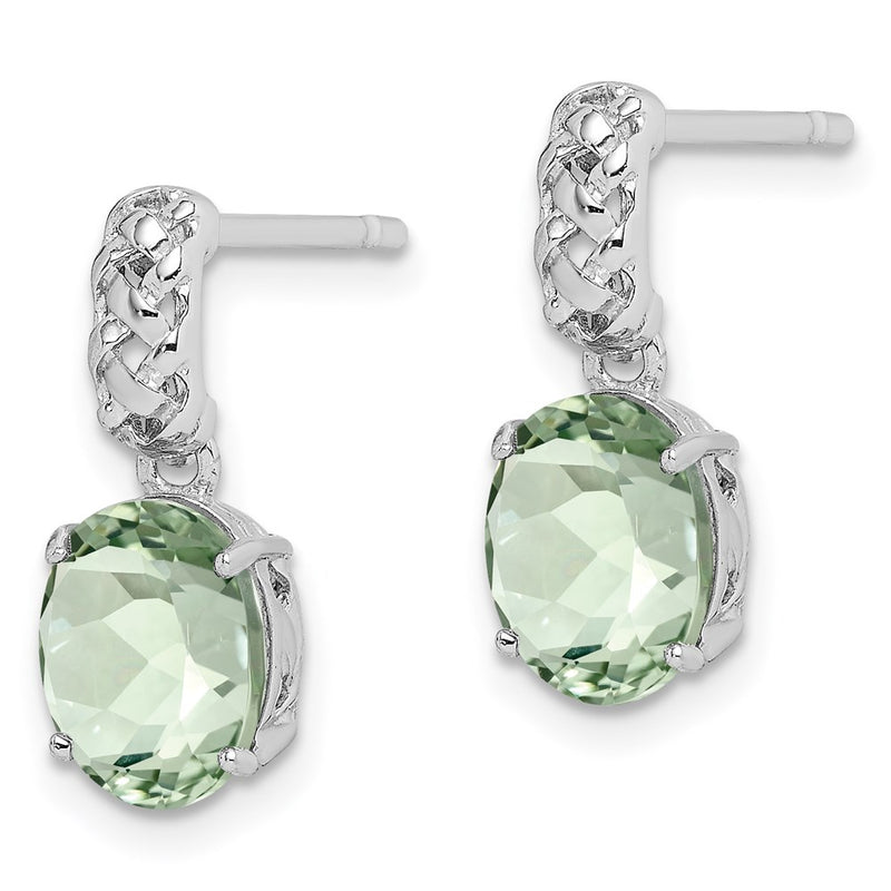Sterling Silver Rhodium-Plated Green Quartz Earrings