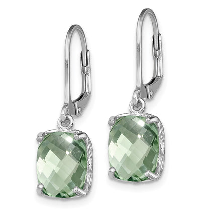 Sterling Silver Rhodium-Plated Green Quartz Earrings