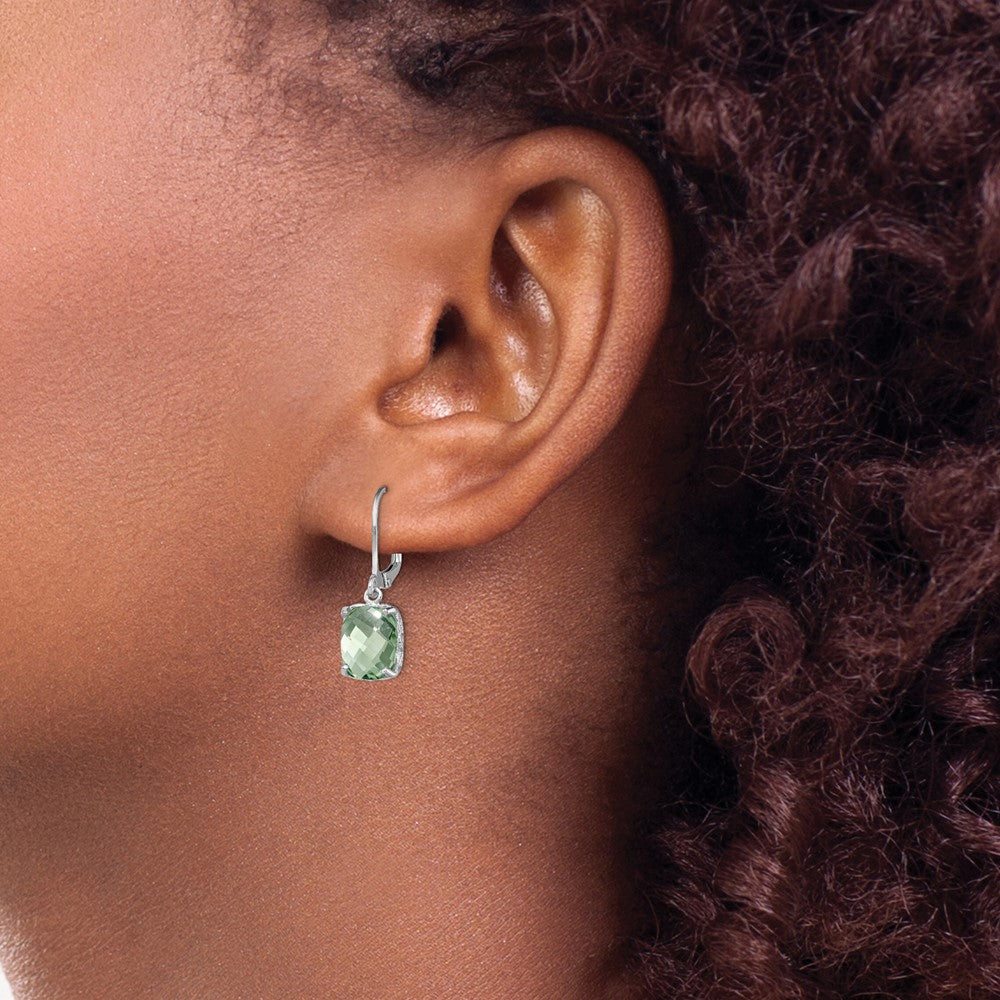 Sterling Silver Rhodium-Plated Green Quartz Earrings