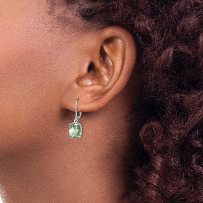 Sterling Silver Rhodium-Plated Green Quartz Earrings