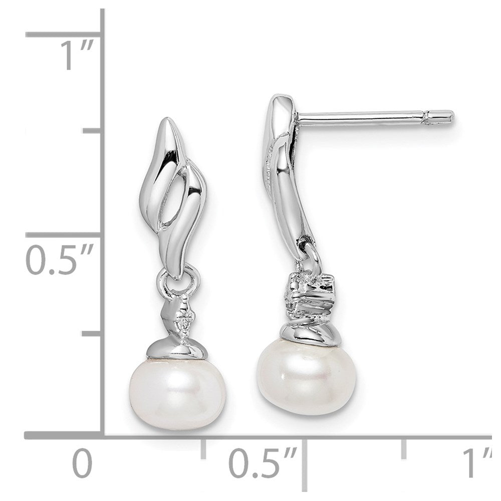 Sterling Silver Rhodium Plated Diamond & Fw Cultured Pearl Post Ear