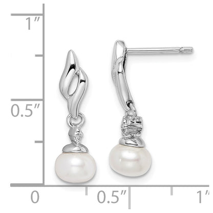 Sterling Silver Rhodium Plated Diamond & Fw Cultured Pearl Post Ear