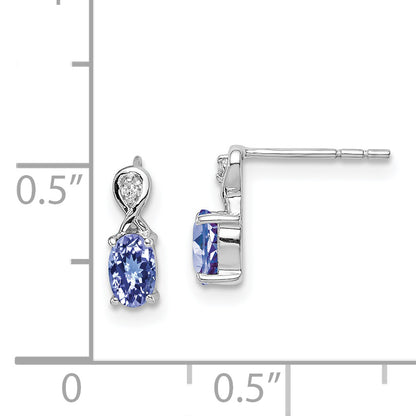 Sterling Silver Rhodium Plated Diamond & Tanzanite Oval Post Earrings