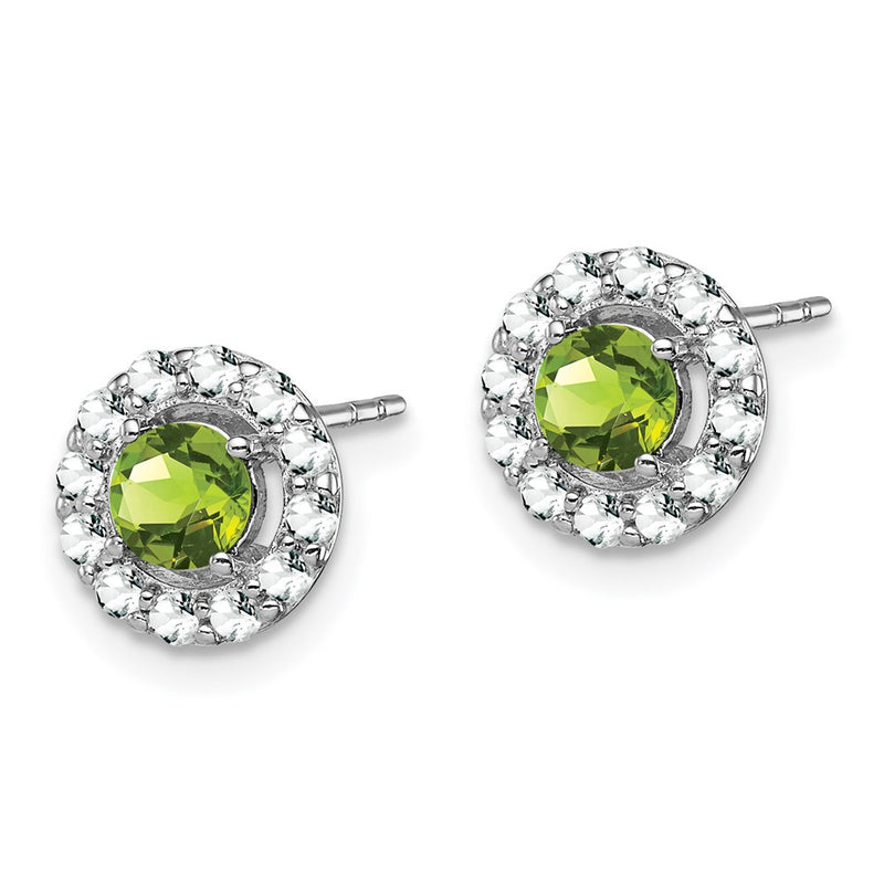 Sterling Silver Rhodium Plated White Topaz And Peridot Round Earrings