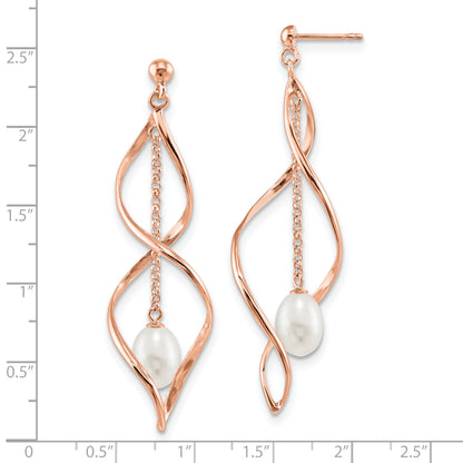 Sterling Silver Rose-Tone 7-8mm White Teardrop Fwc Pearl Earrings