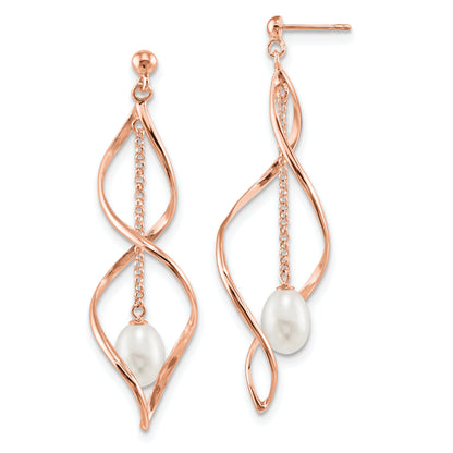 Sterling Silver Rose-Tone 7-8mm White Teardrop Fwc Pearl Earrings