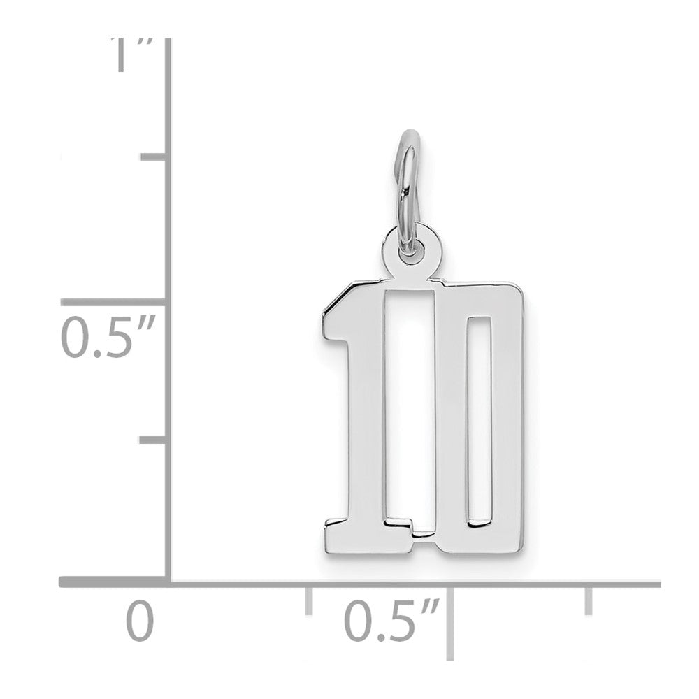 Sterling Silver Silver/Rhodium-Plated Elongated Number 10 Charm