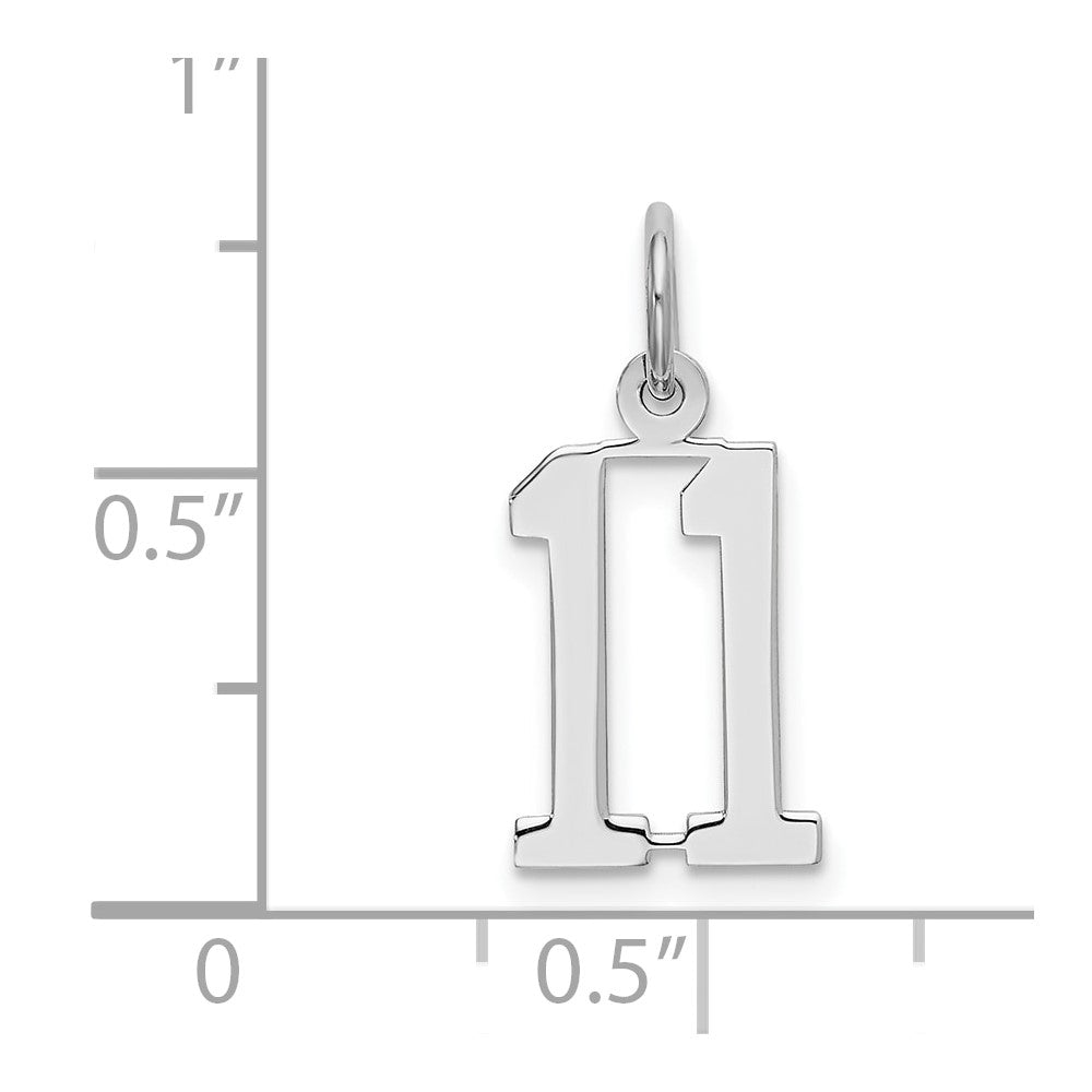 Sterling Silver Silver/Rhodium-Plated Elongated Number 11 Charm