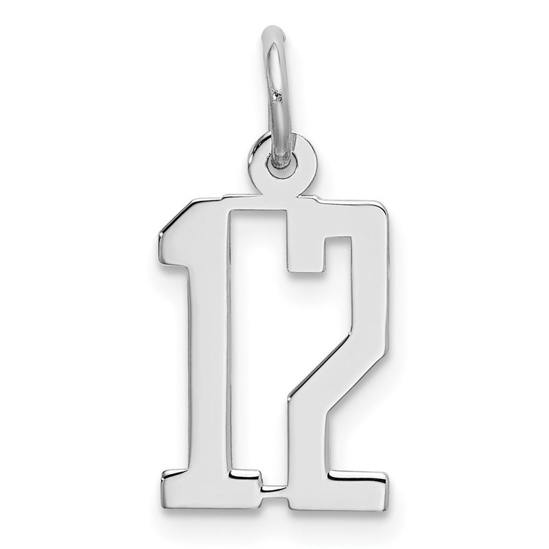 Sterling Silver Silver/Rhodium-Plated Elongated Number 12 Charm