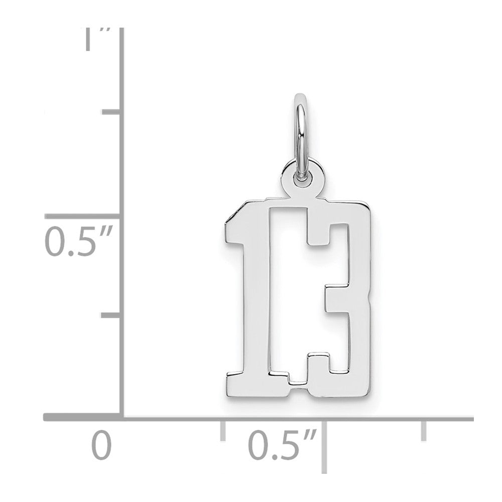 Sterling Silver Silver/Rhodium-Plated Elongated Number 13 Charm
