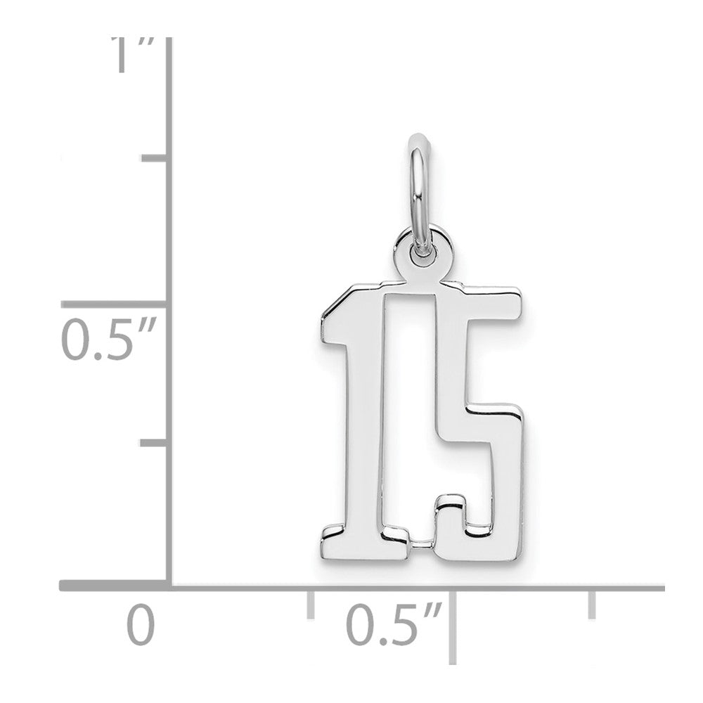 Sterling Silver Silver/Rhodium-Plated Elongated Number 15 Charm