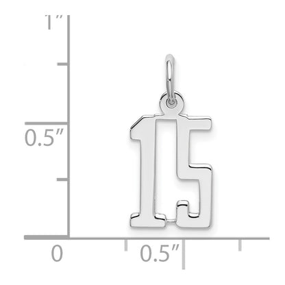 Sterling Silver Silver/Rhodium-Plated Elongated Number 15 Charm