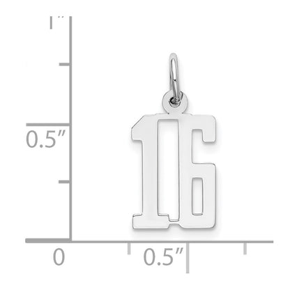 Sterling Silver Silver/Rhodium-Plated Elongated Number 16 Charm