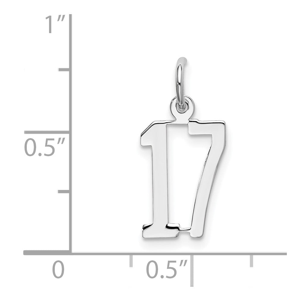Sterling Silver Silver/Rhodium-Plated Elongated Number 17 Charm