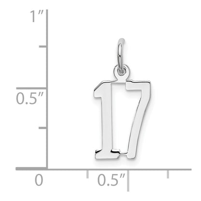 Sterling Silver Silver/Rhodium-Plated Elongated Number 17 Charm