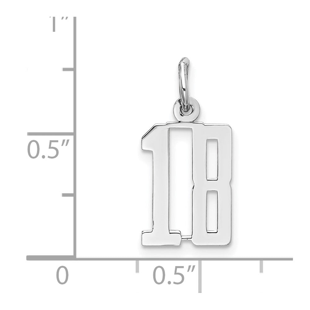 Sterling Silver Silver/Rhodium-Plated Elongated Number 18 Charm