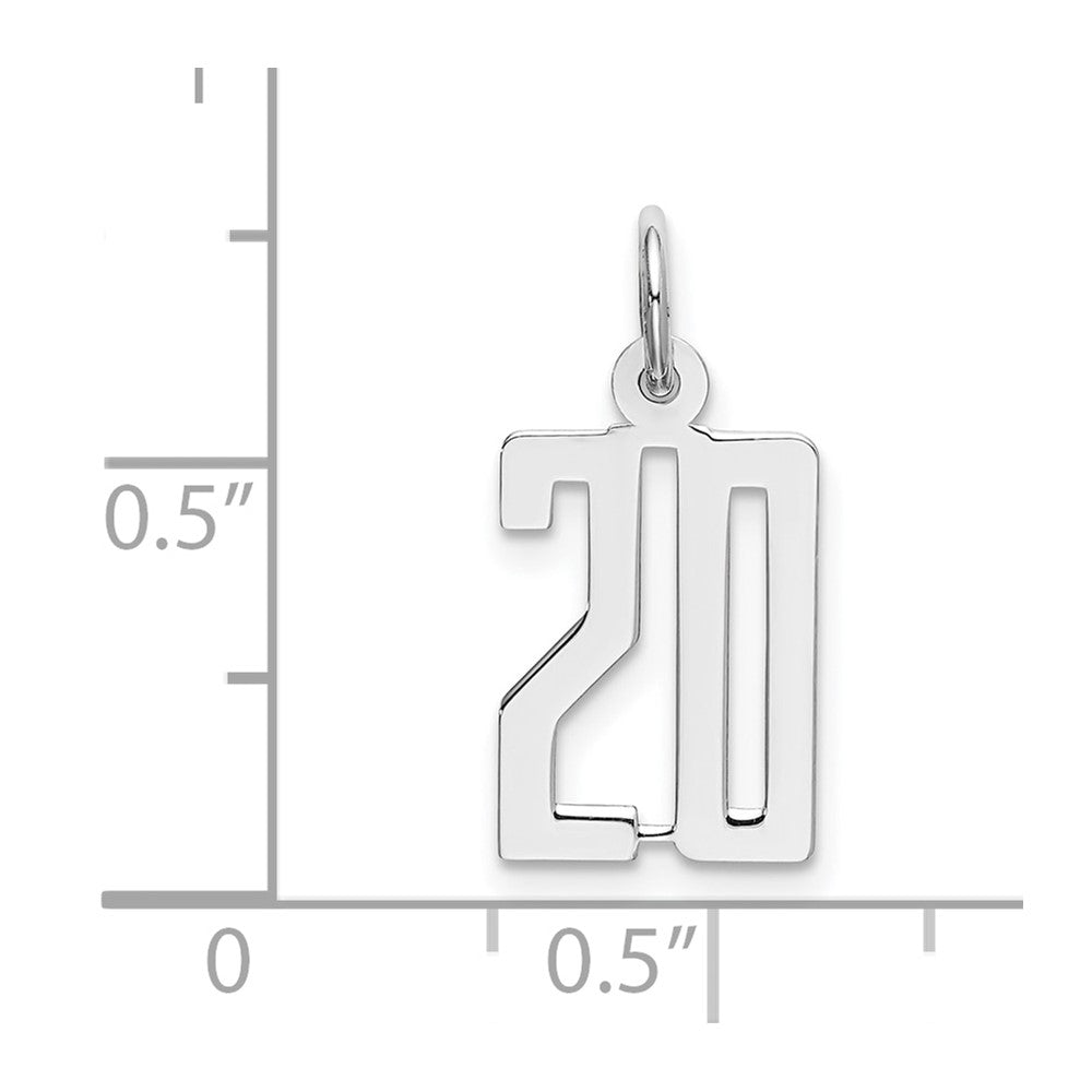Sterling Silver Silver/Rhodium-Plated Elongated Number 20 Charm