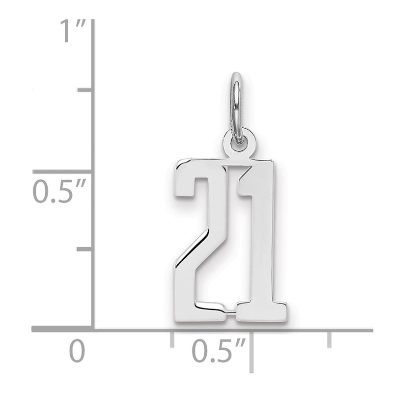 Sterling Silver Silver/Rhodium-Plated Elongated Number 21 Charm