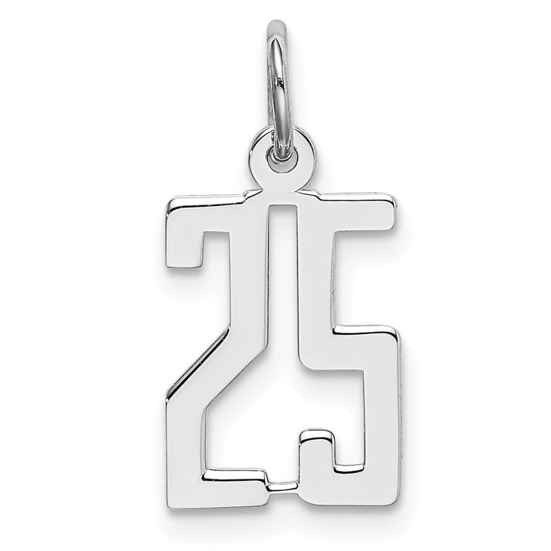 Sterling Silver Silver/Rhodium-Plated Elongated Number 25 Charm