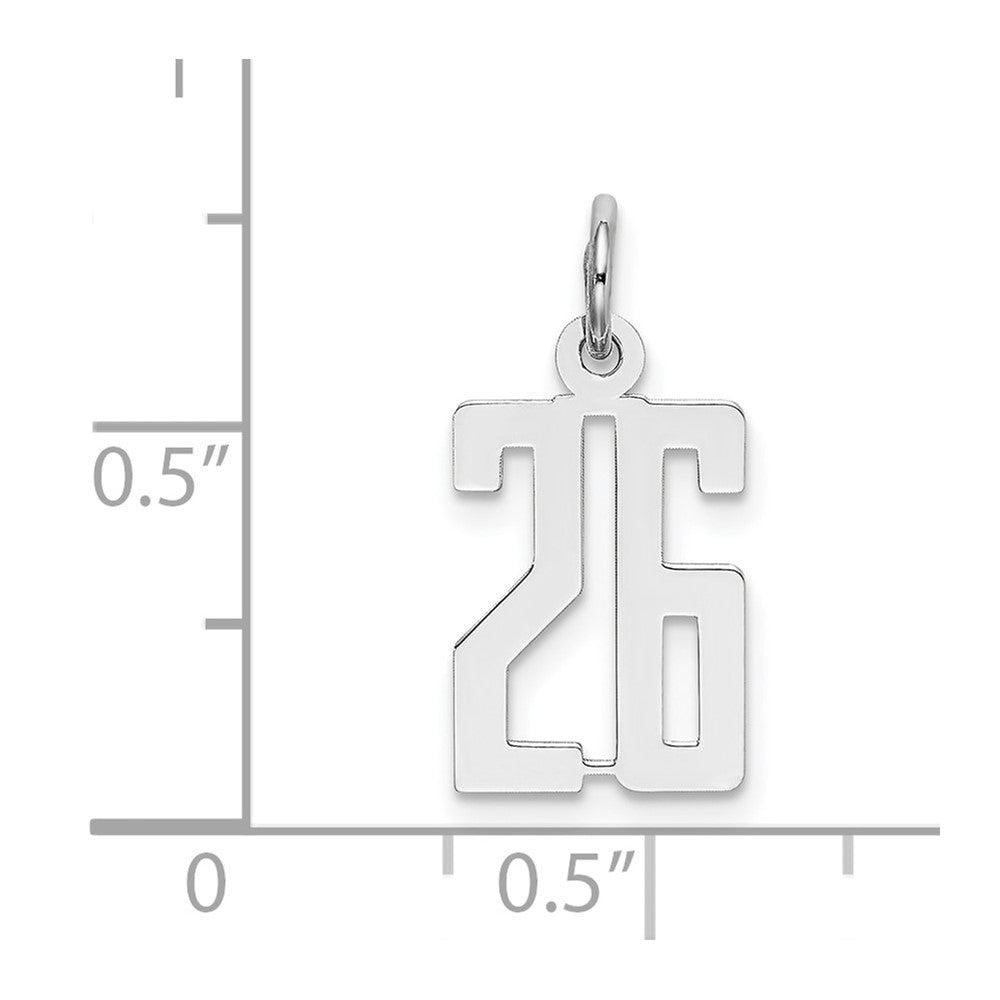 Sterling Silver Silver/Rhodium-Plated Elongated Number 26 Charm