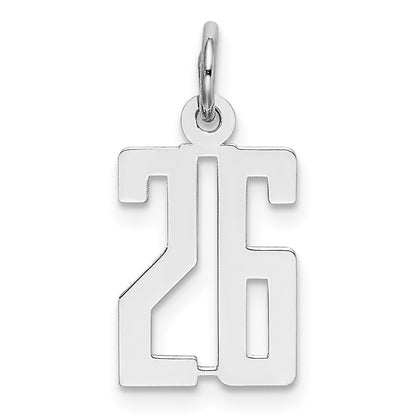 Sterling Silver Silver/Rhodium-Plated Elongated Number 26 Charm