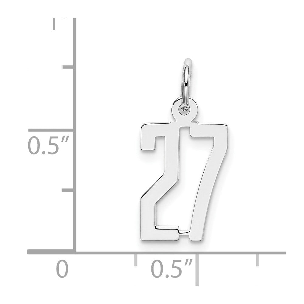 Sterling Silver Silver/Rhodium-Plated Elongated Number 27 Charm