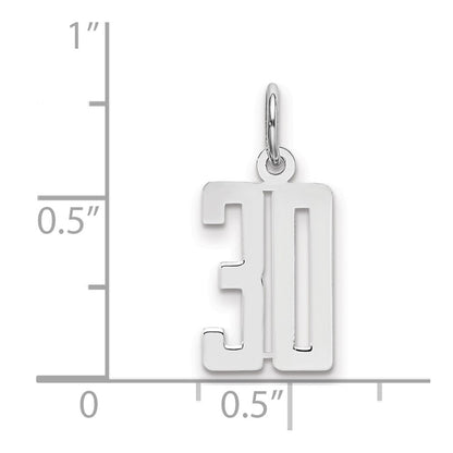 Sterling Silver Silver/Rhodium-Plated Elongated Number 30 Charm