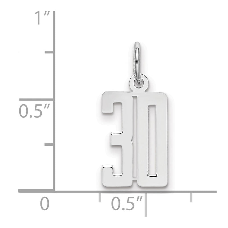 Sterling Silver Silver/Rhodium-Plated Elongated Number 30 Charm