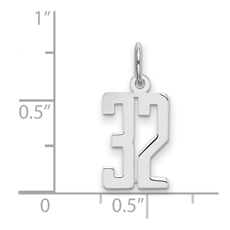 Sterling Silver Silver/Rhodium-Plated Elongated Number 32 Charm
